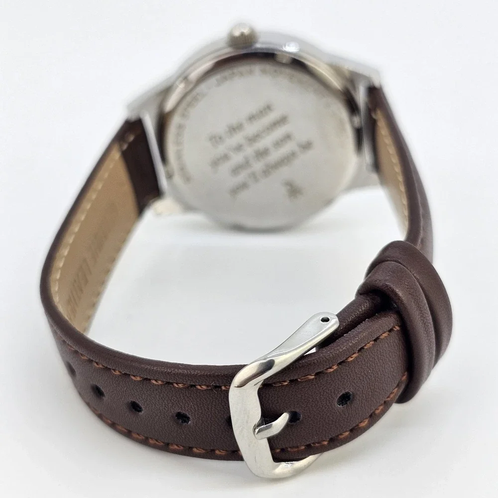 Men's Watch 40MM White Dial Day‎ Date New Brown Leather Bands New Battery
